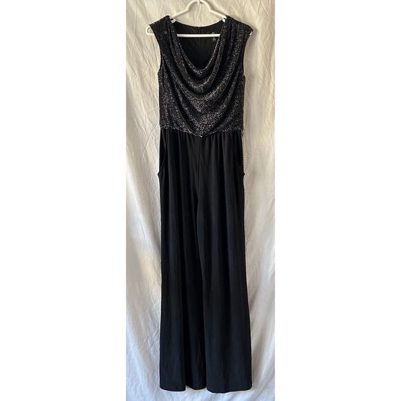 Avante Garde Wide Leg Jumpsuit Womens 10 Glitter Valentines Date Night Black - Picture 1 of 13